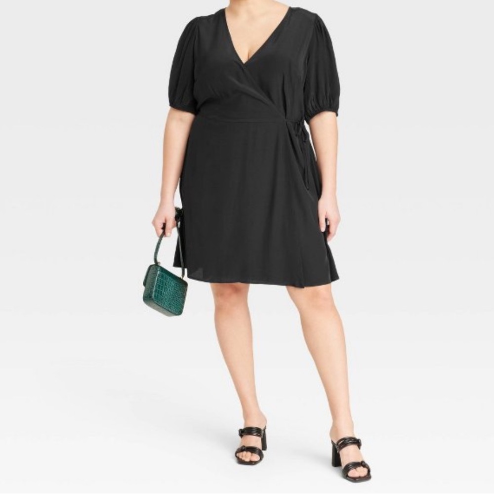 Women's Puff Short Sleeve Wrap Dress
A New Day™ Black S NWT